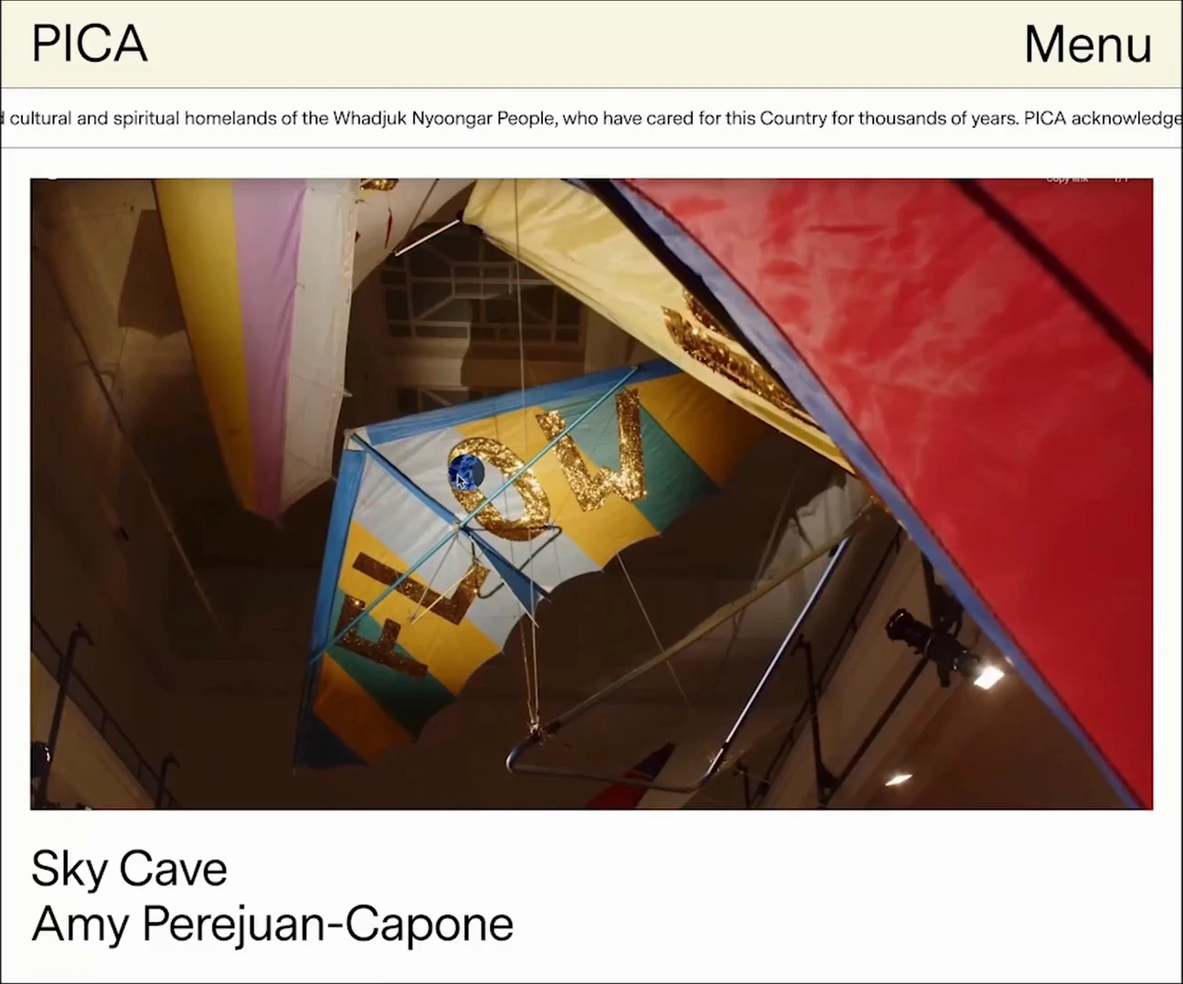 PICA 2021 website by Ryan Sandilands and Tim Meakins: the original recorded programme and exhibition experience