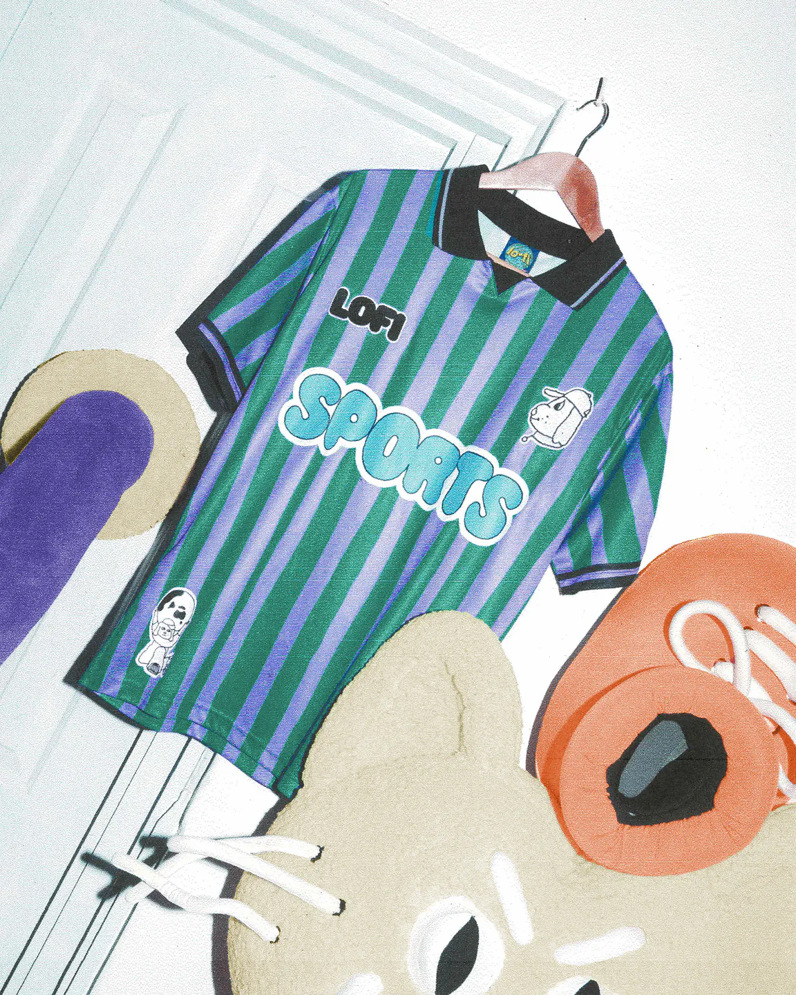 Striped football jersey created for the Sports Dreams and Lo-Fi collaboration