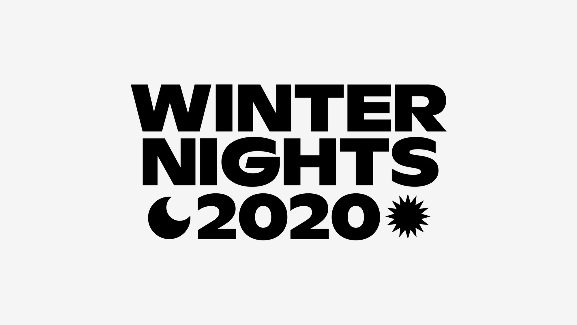 Winter Nights 2020 typographic identity with a crescent moon and starburst