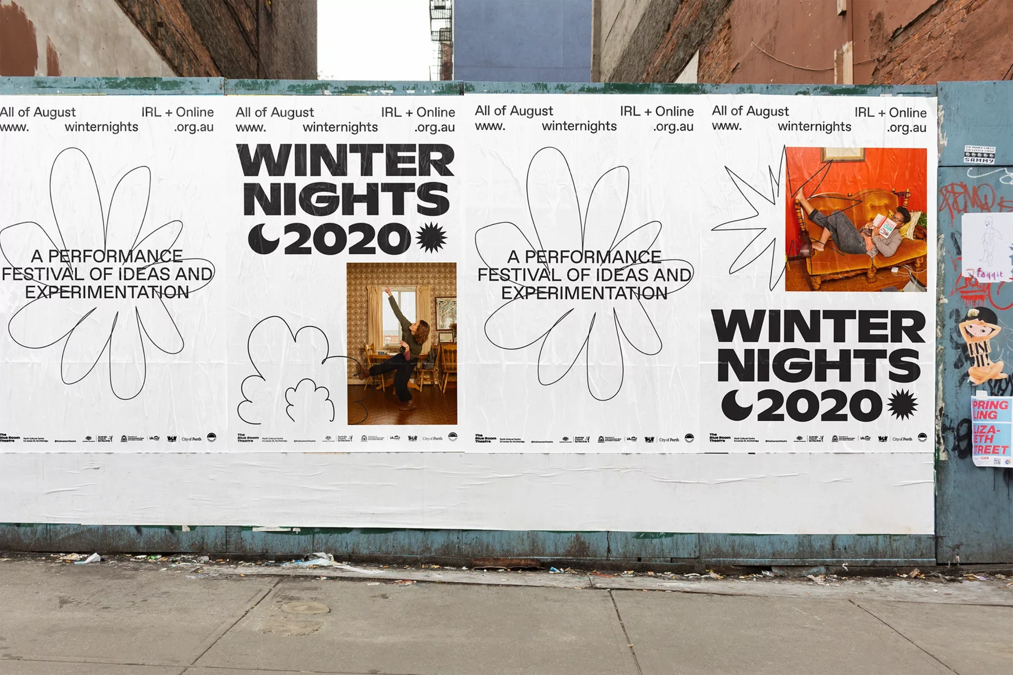 Winter Nights 2020 street posters with artist-at-home photography and hand-drawn shapes